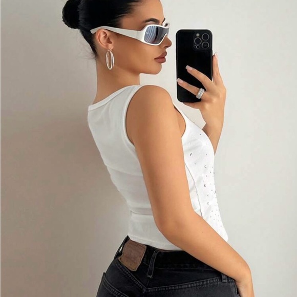 White Rhinestone Tank Top - Picture 3 of 3